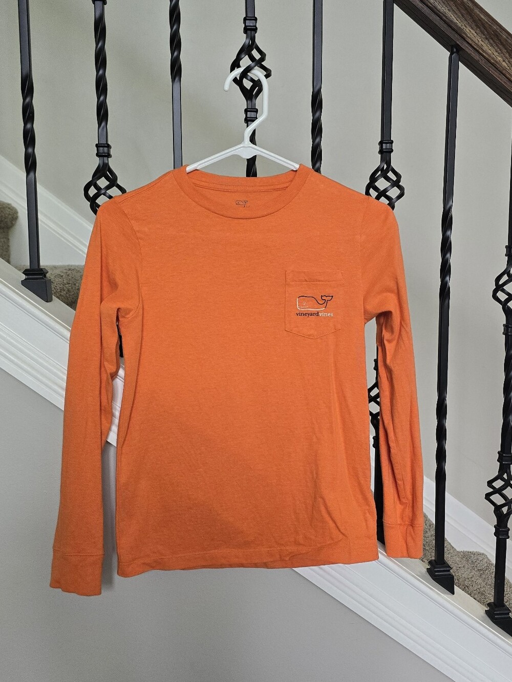 Vineyard Vines Boys Long Sleeve Whale Pocket Tee Orange Size S 8/10